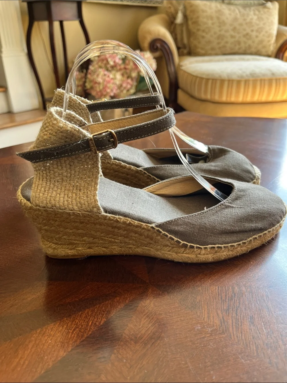 Espadrille Wedge Ankle-Strap Flats - Gray, Toni Pons
